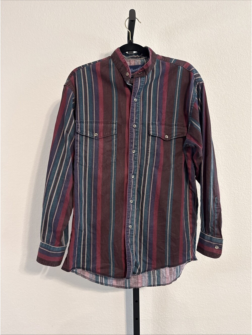 Wrangler Brushpopper Western Stripped Vintage Button Down Shirt 15-33 Medium